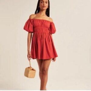 Abercrombie Red Off-The-Shoulder Puff Sleeve Mini Dress Large